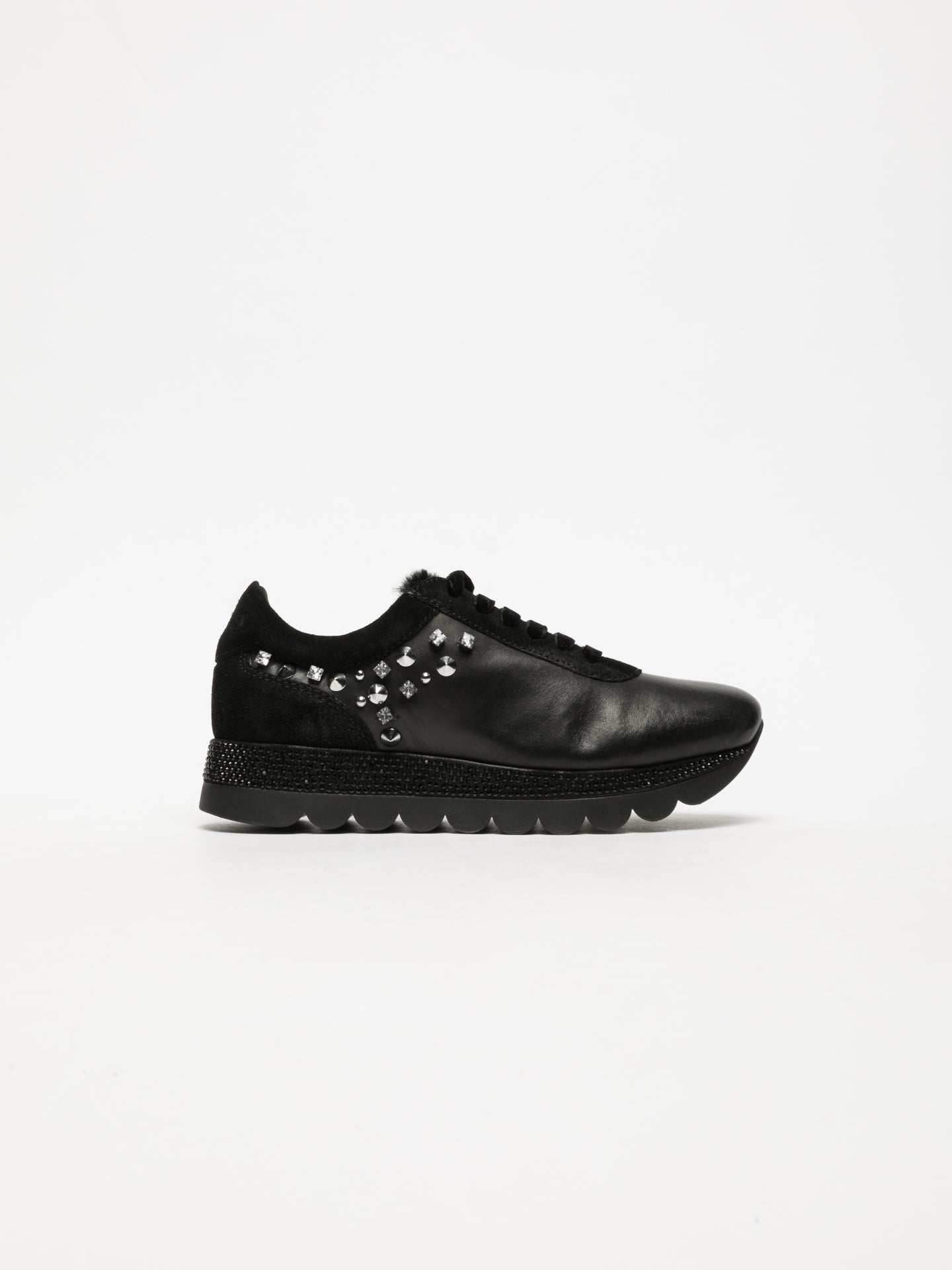 Cafè Noir Black Appliqués Trainers