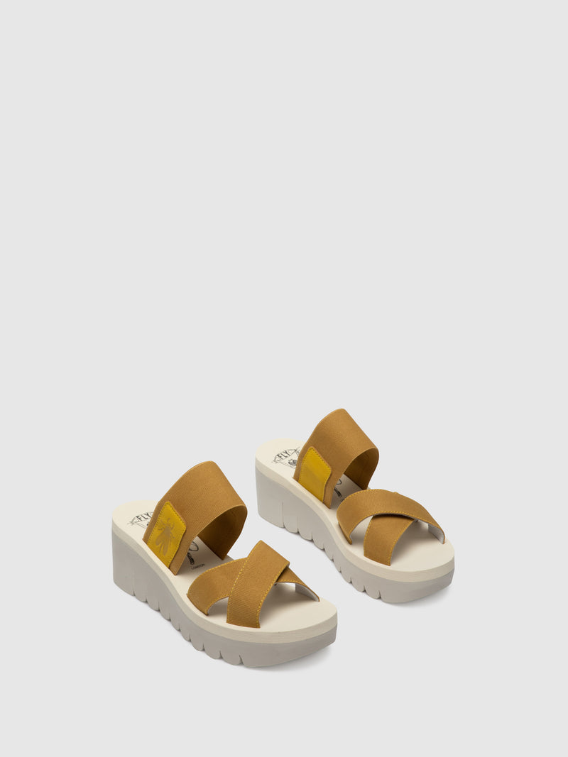 Fly London Yellow Strappy Mules