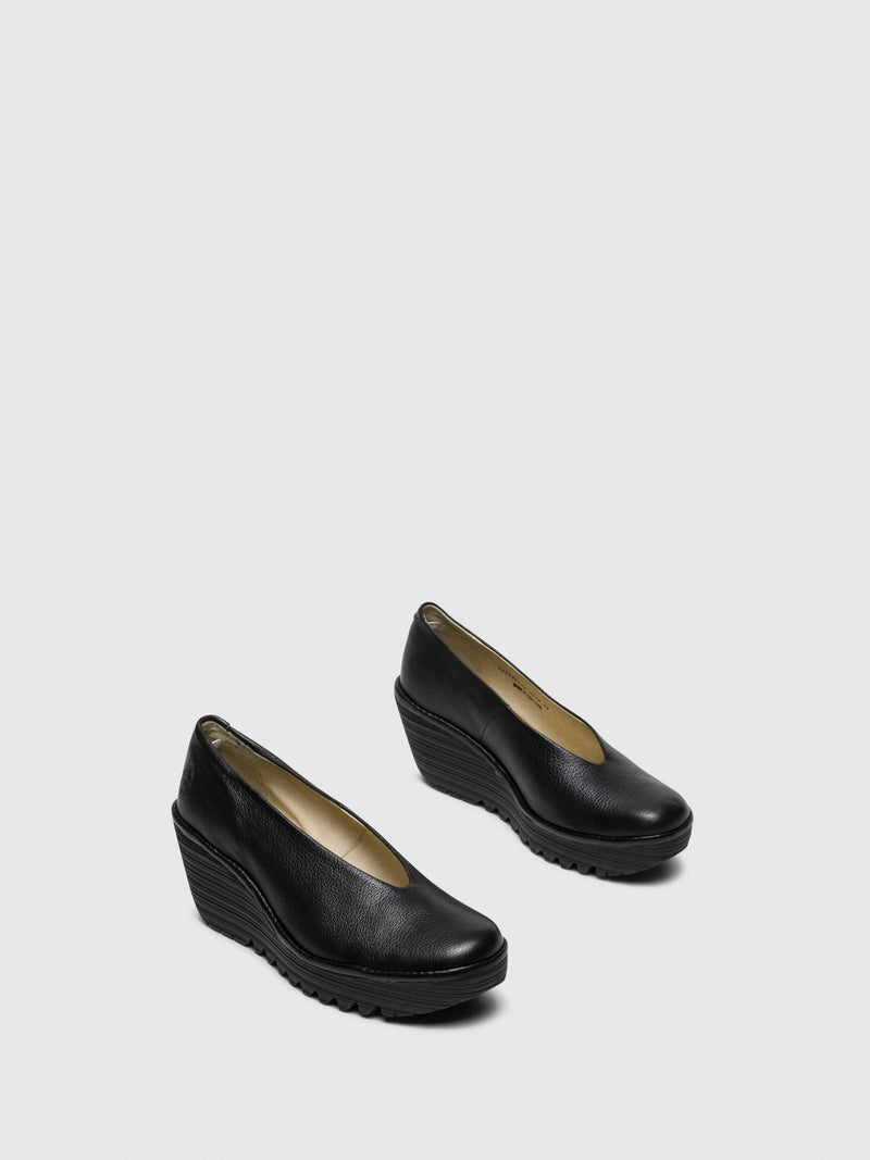 Fly London Gloss Black Wedge Shoes