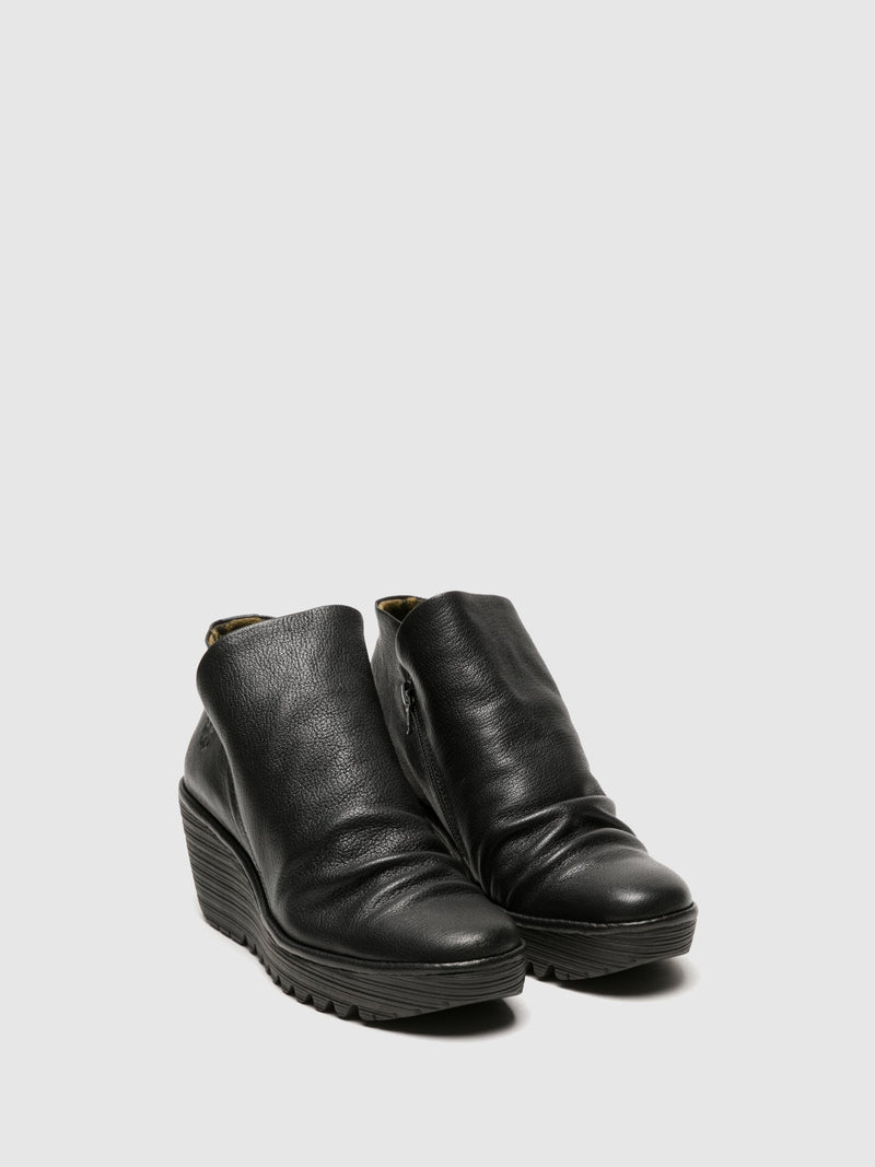 Fly London Matte Black Zip Up Ankle Boots
