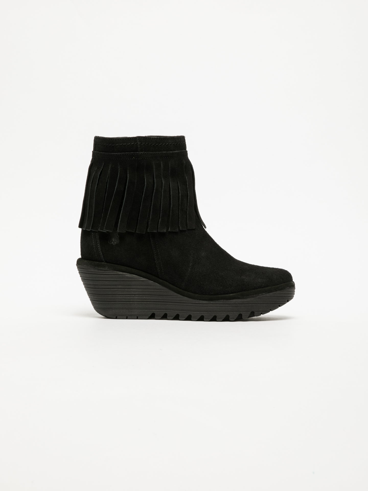Fly London Black Fringed Ankle Boots