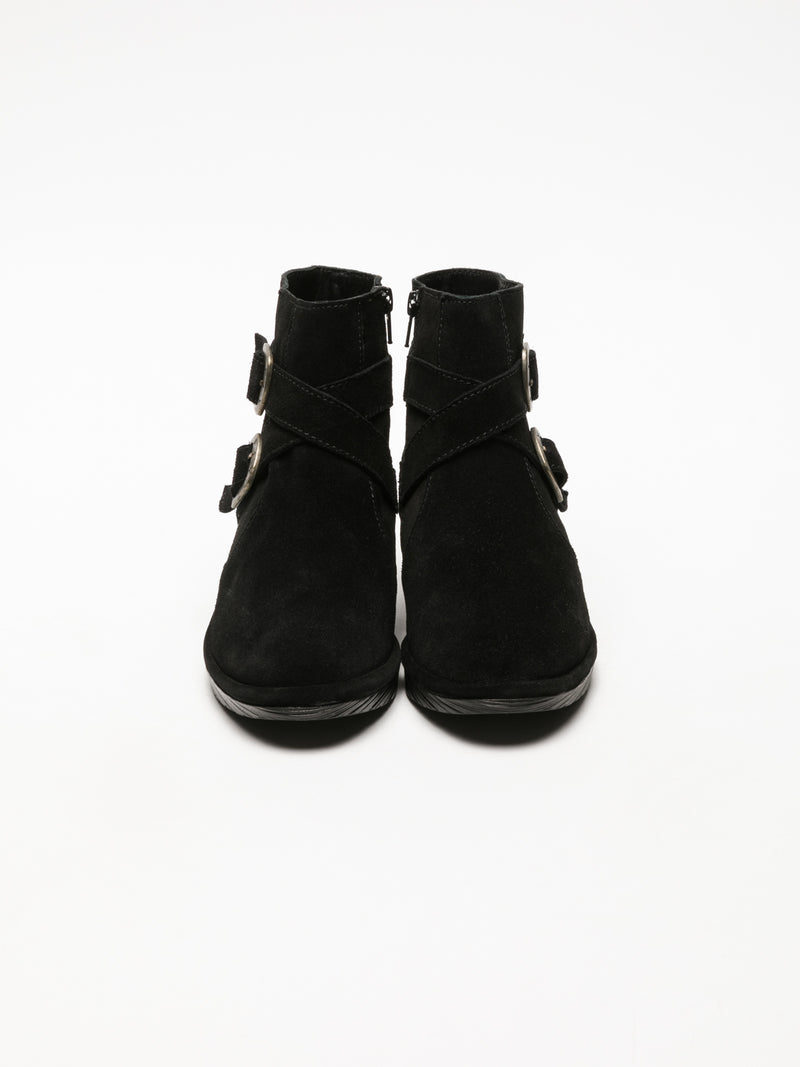 Fly London Coal Black Buckle Ankle Boots