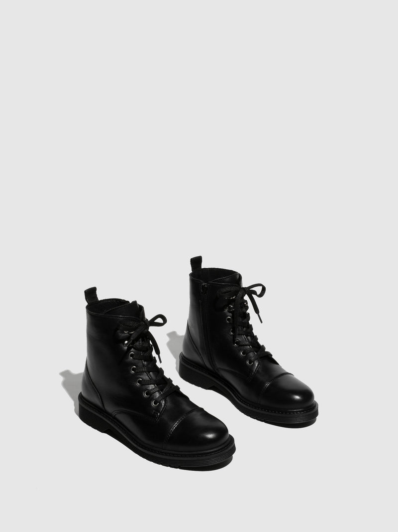 Foreva Black Leather Lace-up Boots