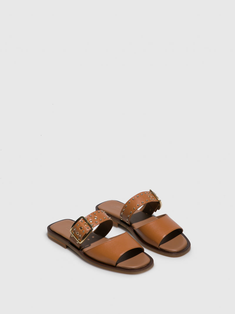 JJ Heitor Camel Leather Flat Sandals