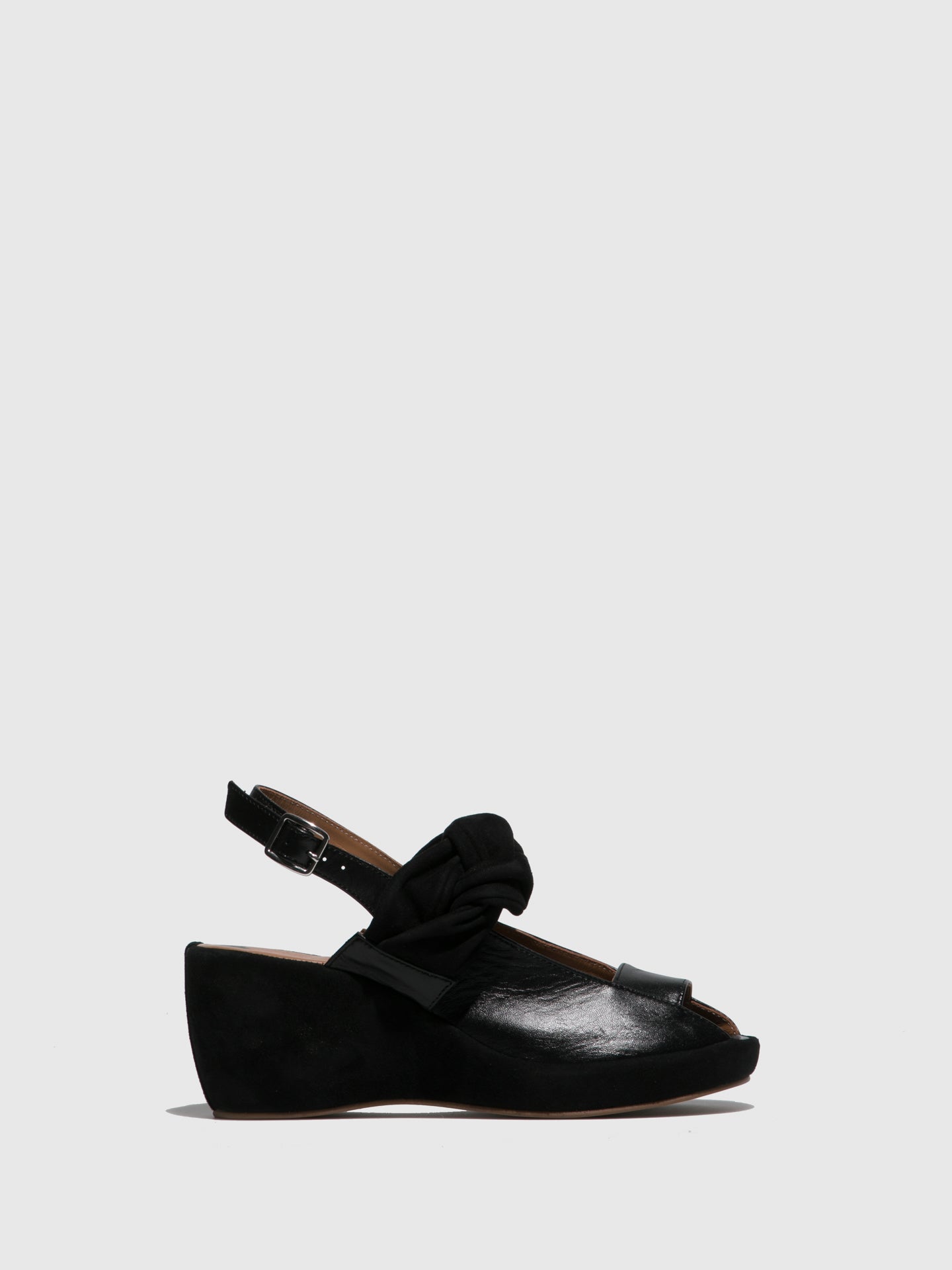 JJ Heitor Black Leather Wedge Sandals