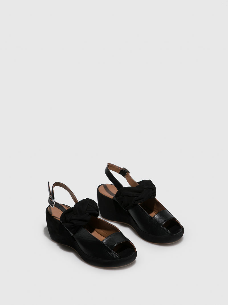 JJ Heitor Black Leather Wedge Sandals