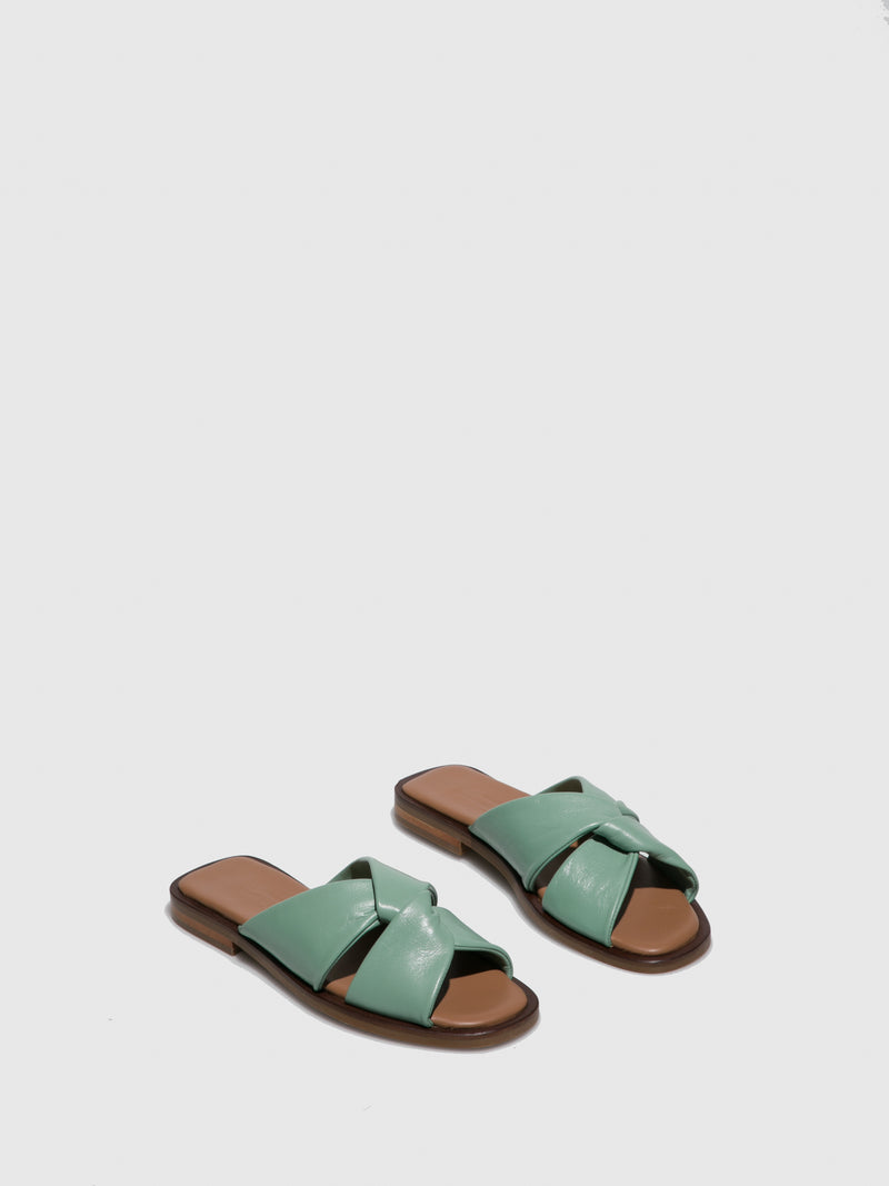 JJ Heitor Green Leather Flat Sandals