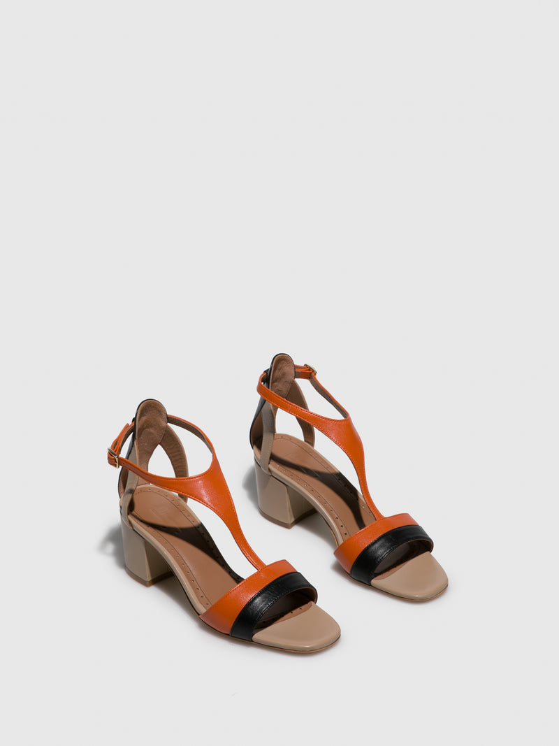 JJ Heitor Orange T-Strap Sandals