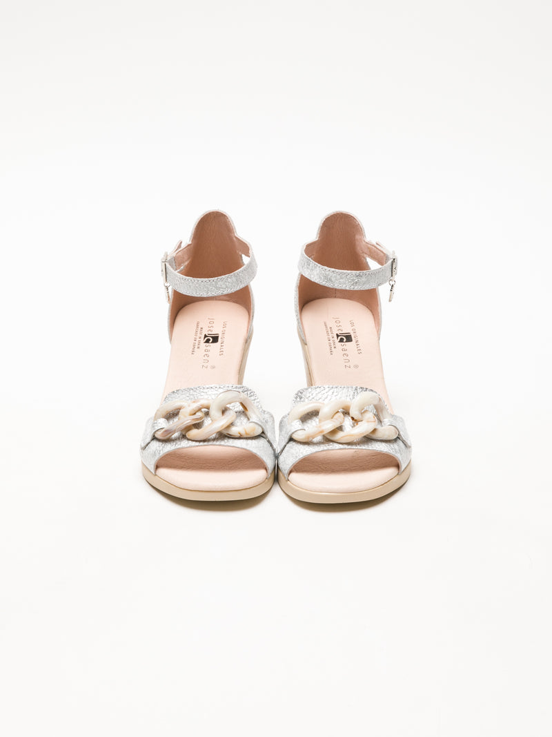 Jose Saenz Silver Ankle Strap Sandals