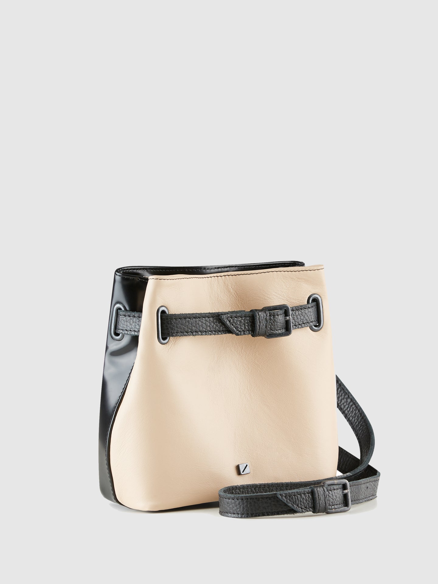 Maria Maleta Black and Pale Pink Reversible Crossbody Bag