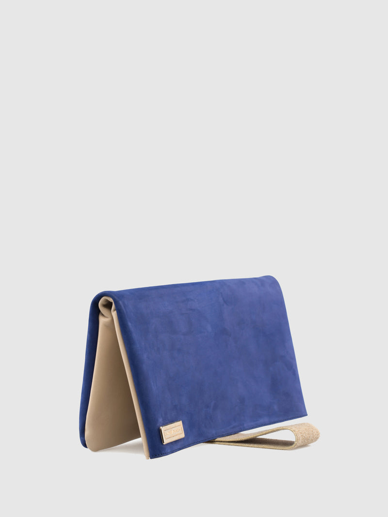 Maria Maleta Navy and Beige Reversible Clutch Bag