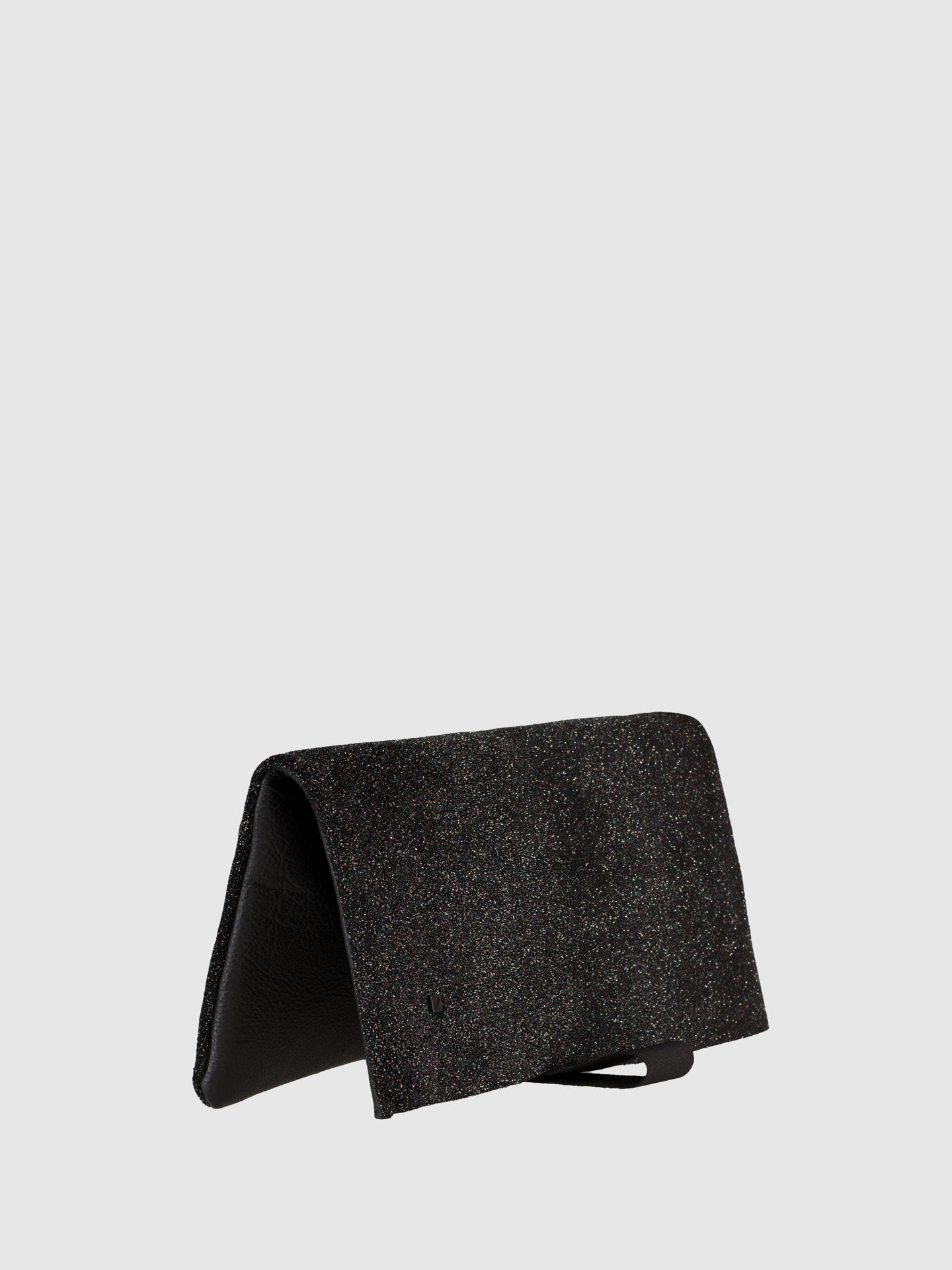 Maria Maleta Black and Glitter Reversible Clutch Bag