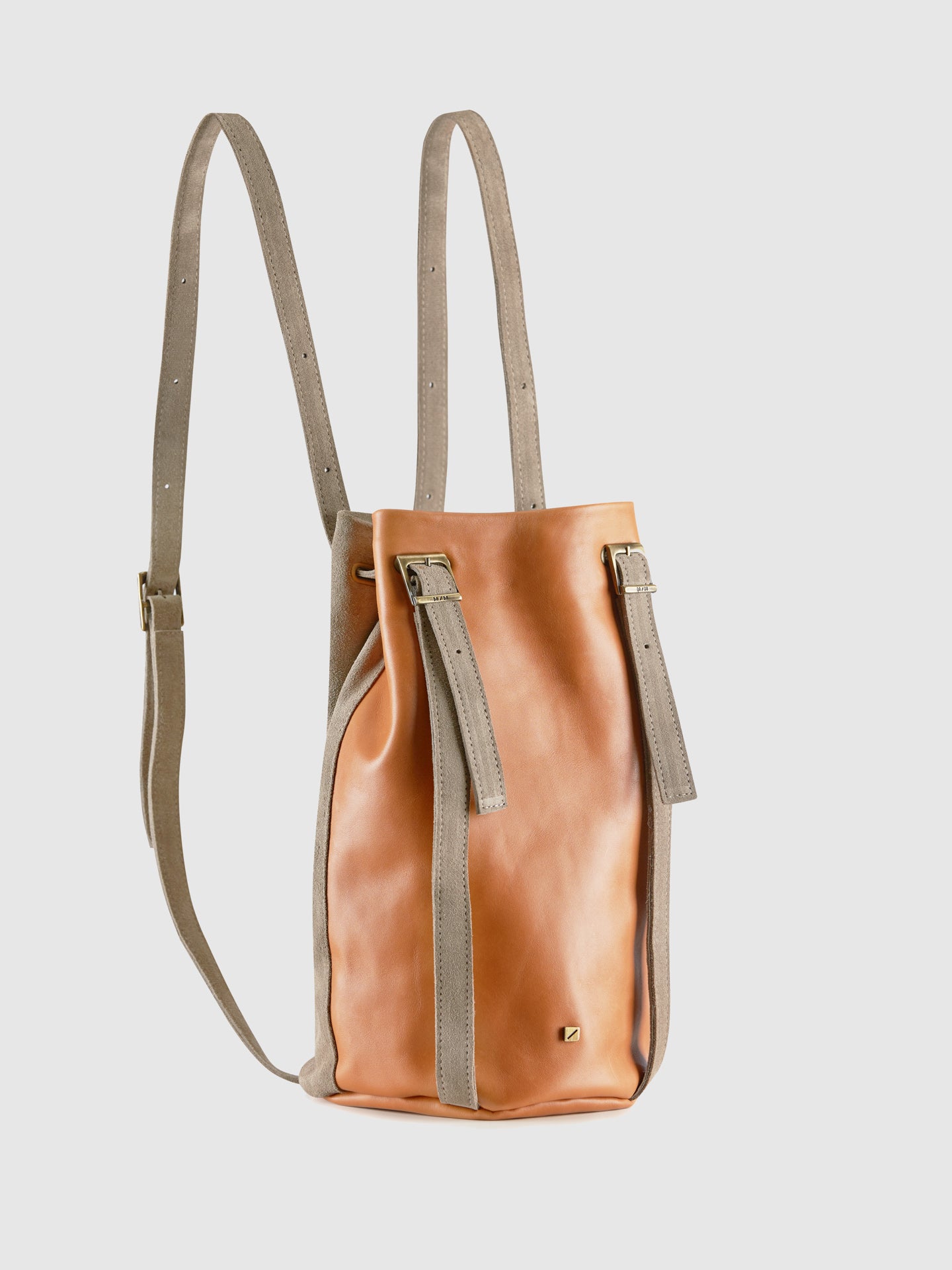 Maria Maleta Camel and Gray Reversible Backpack