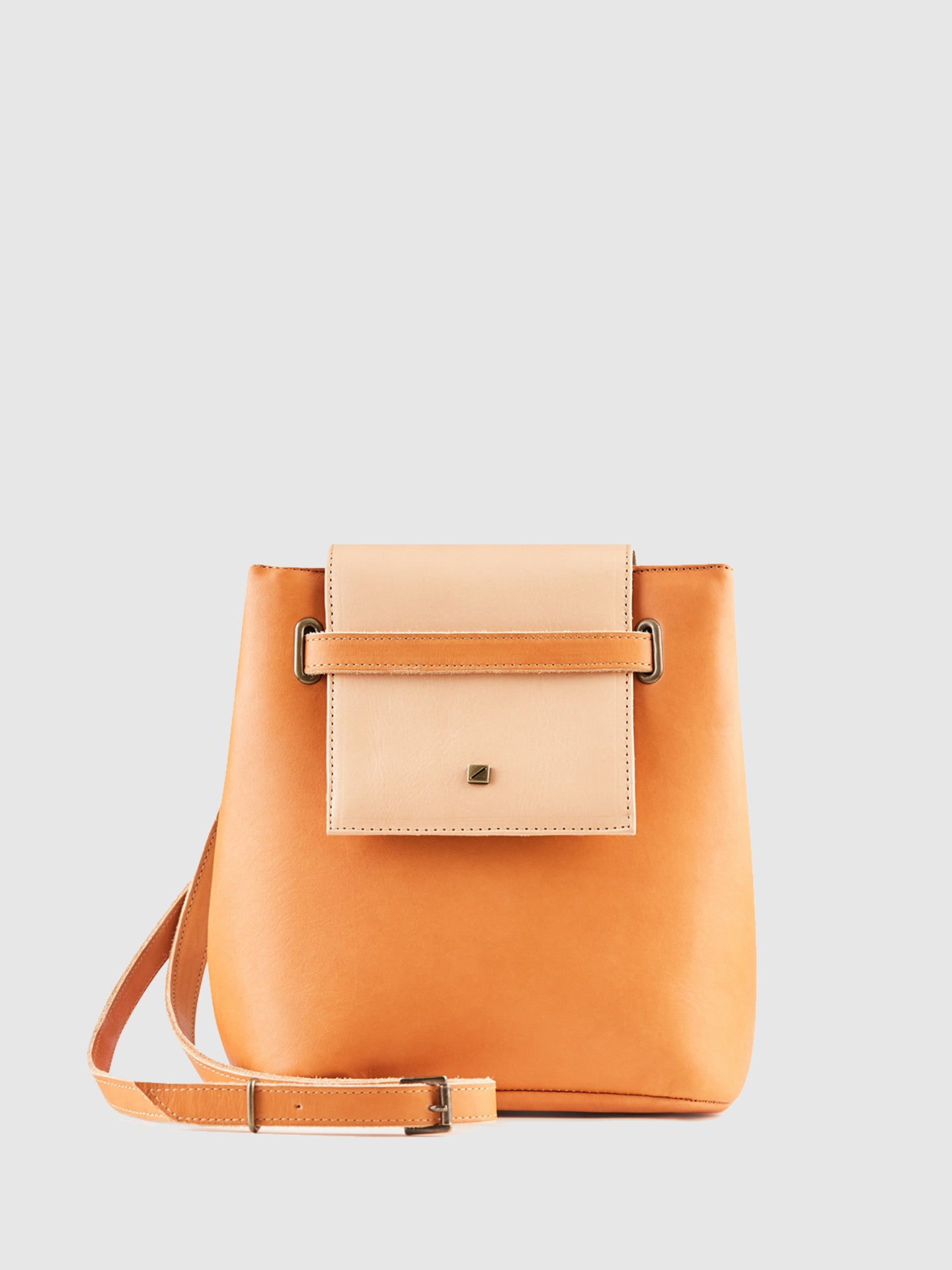 Maria Maleta Blue and Camel Reversible Crossbody Bag