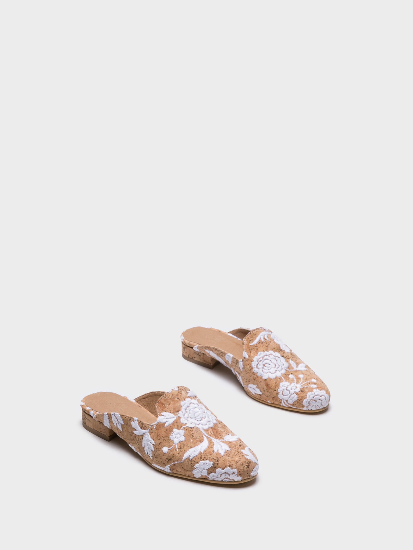 NAE Vegan Shoes Beige Embroidered Mules