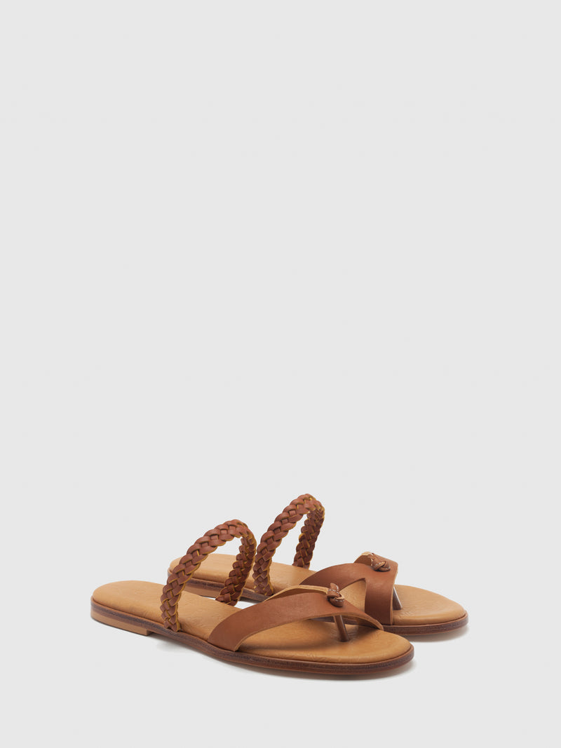 Only2Me Brown Leather Braided Sandals
