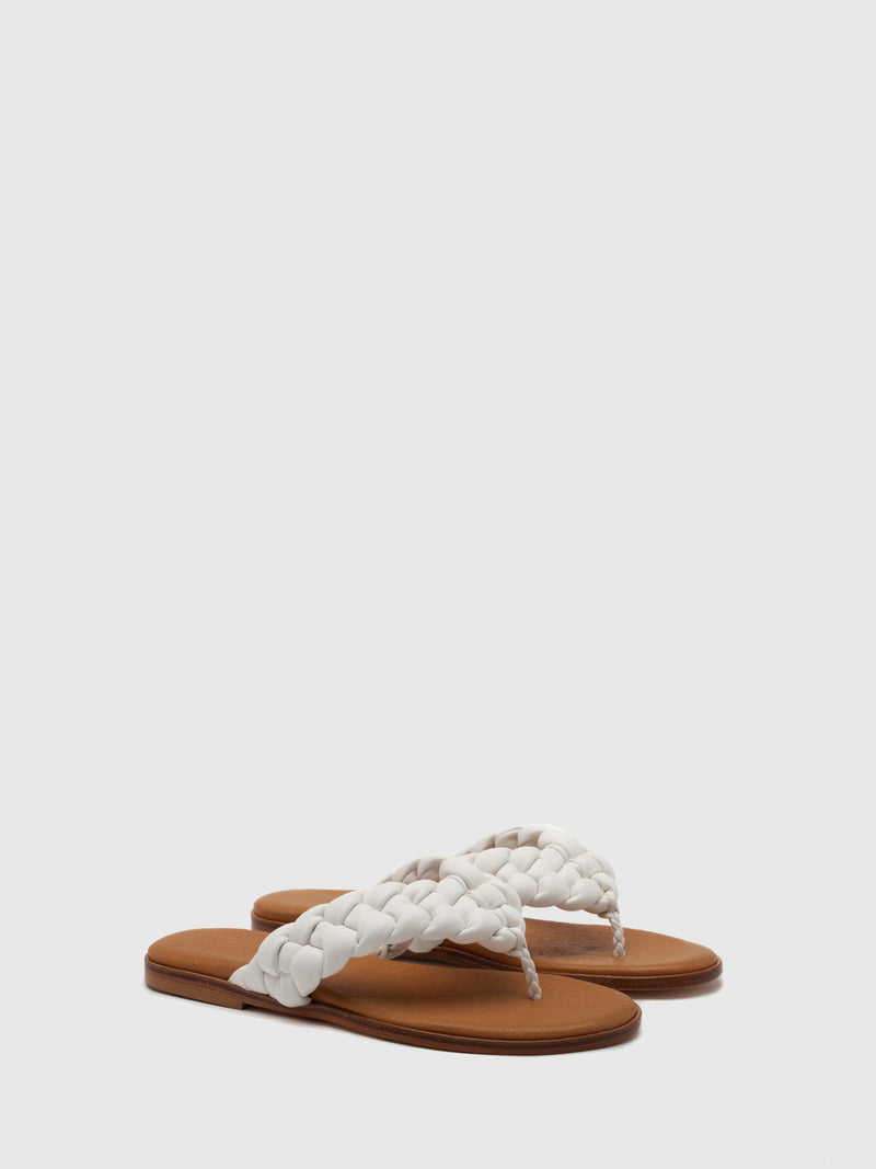 Only2Me White Leather Braided Sandals