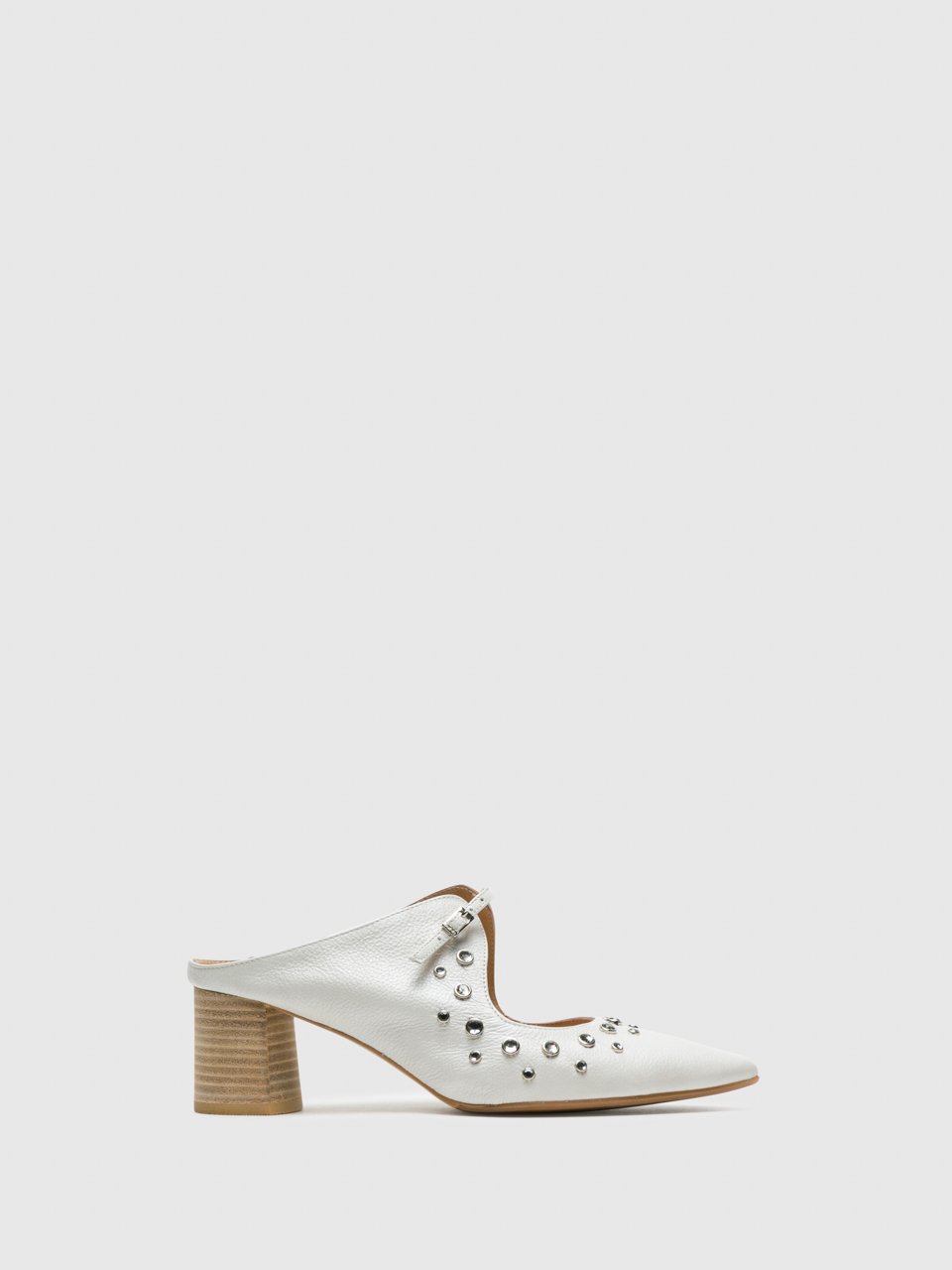 Perlato White Embellished Mules