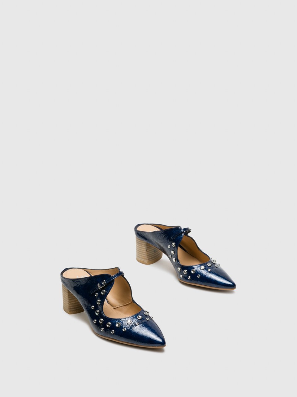 Perlato Navy Embellished Mules