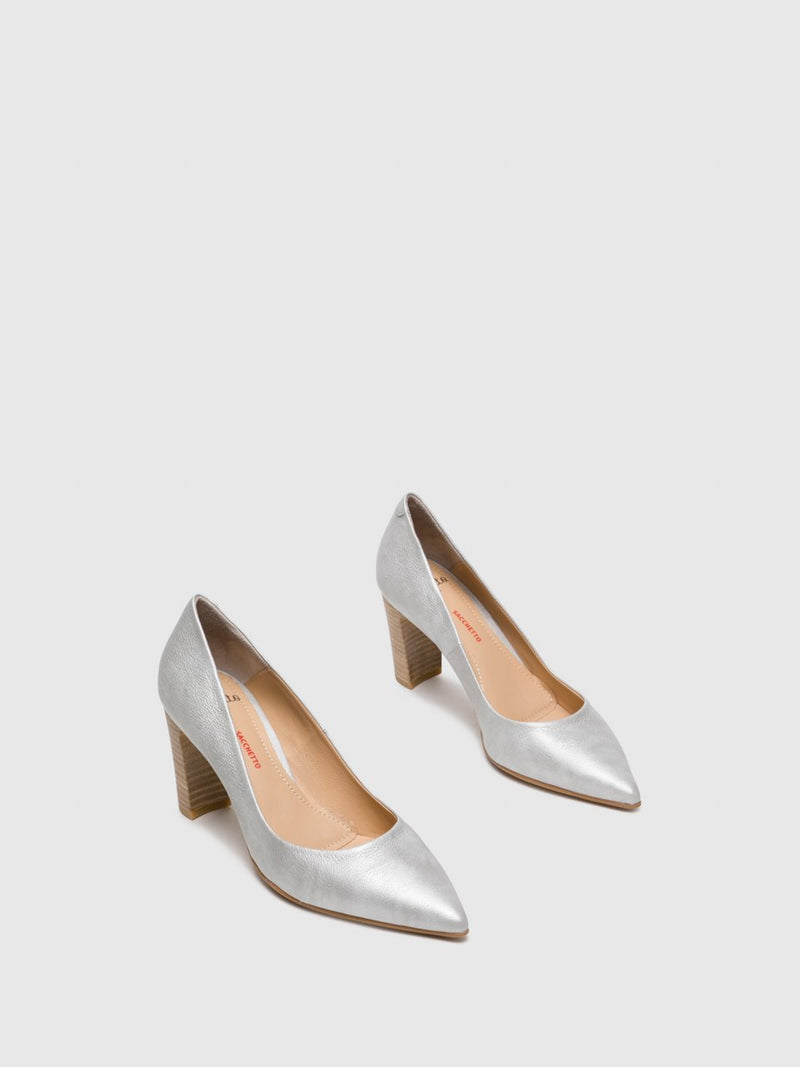 Perlato Silver Chunky Heel Shoes