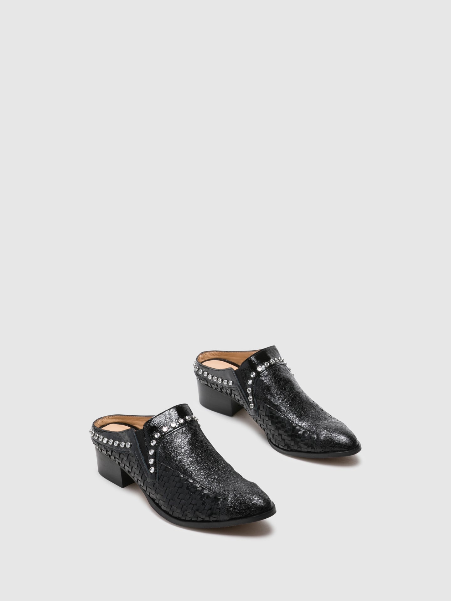 Perlato Black Appliqués Mules