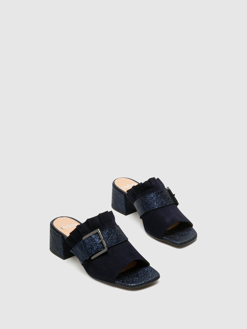 Perlato Blue Open Toe Mules