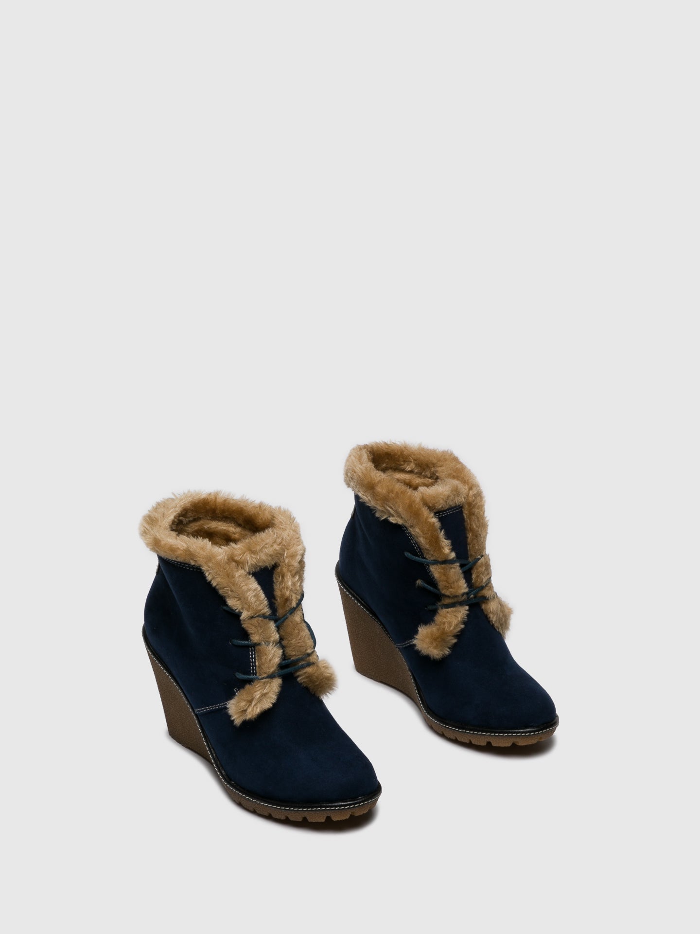 Pixie Navy Wedge Ankle Boots