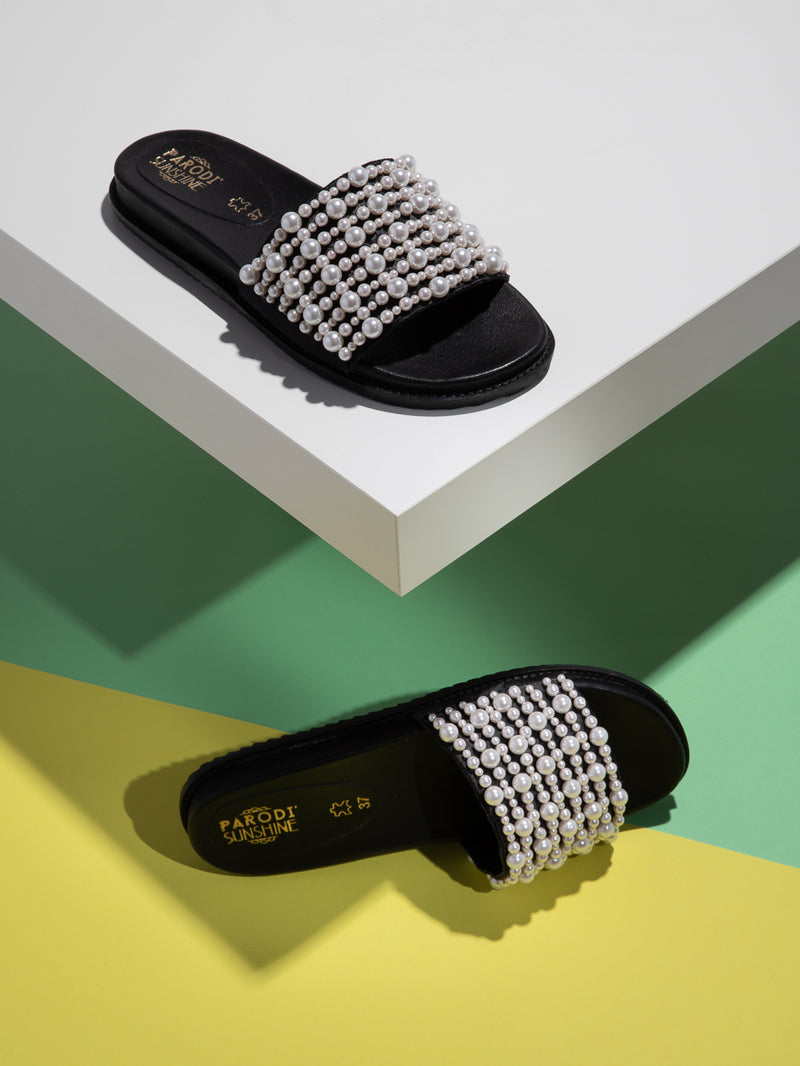 Parodi Sunshine Black Open Toe Mules