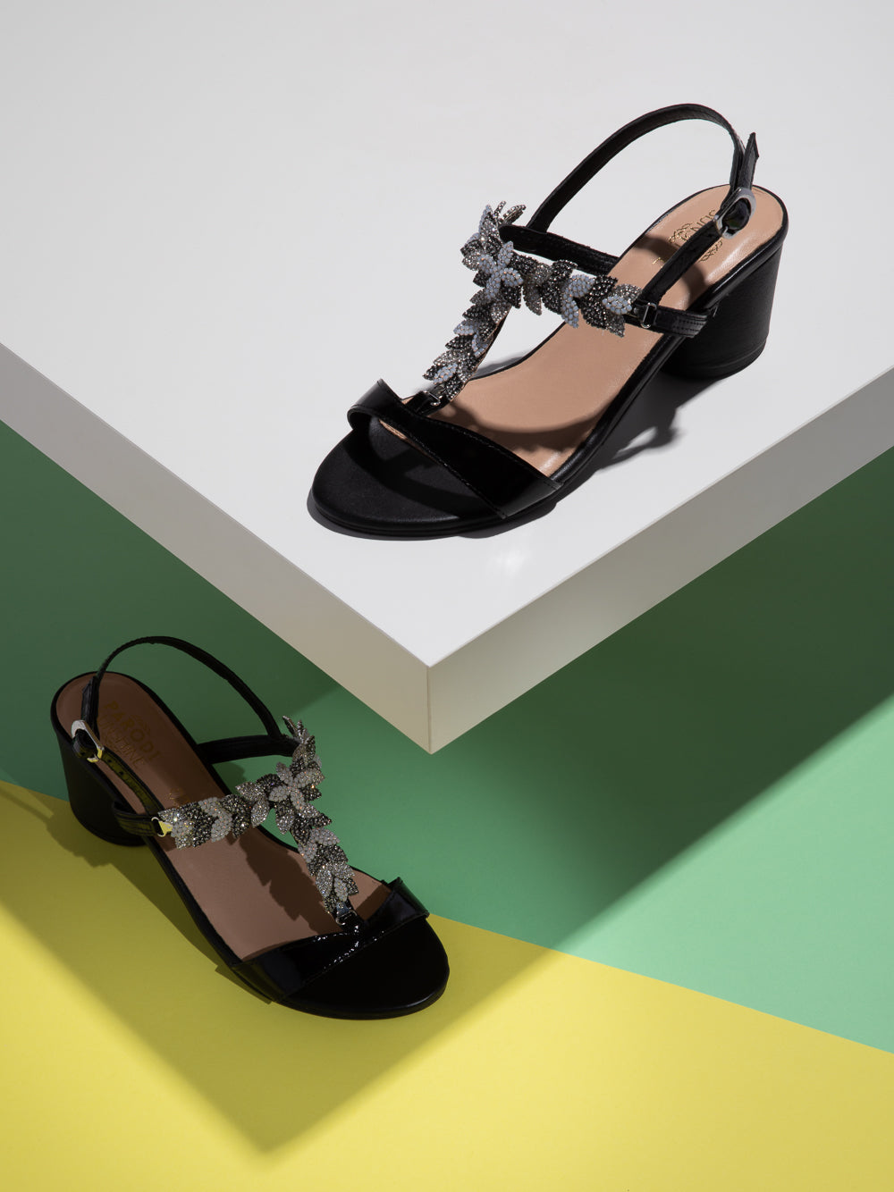 Parodi Sunshine Black Appliqués Sandals