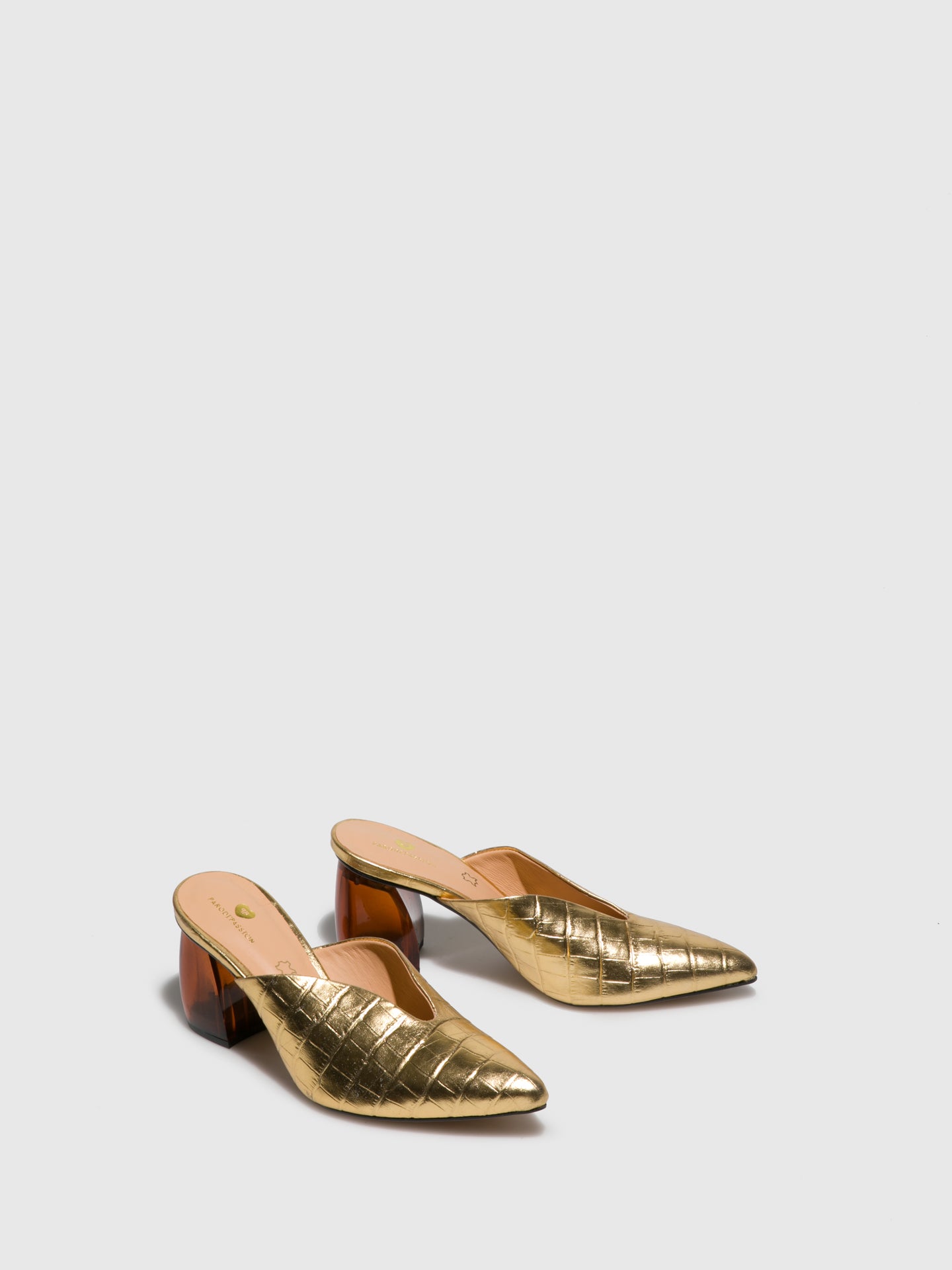 Parodi Passion Gold Chunky Heel Mules